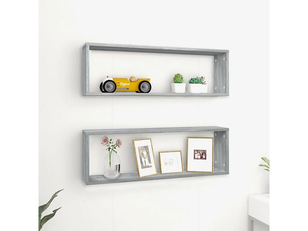 Estantería de pared cúbica de 2 piezas Sonoma gris 80x15x26,5 cm