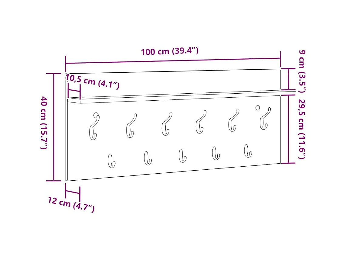 Appendiabiti da parete Bianco 100 x 40 x 12 cm Legno ingegnerizzato
