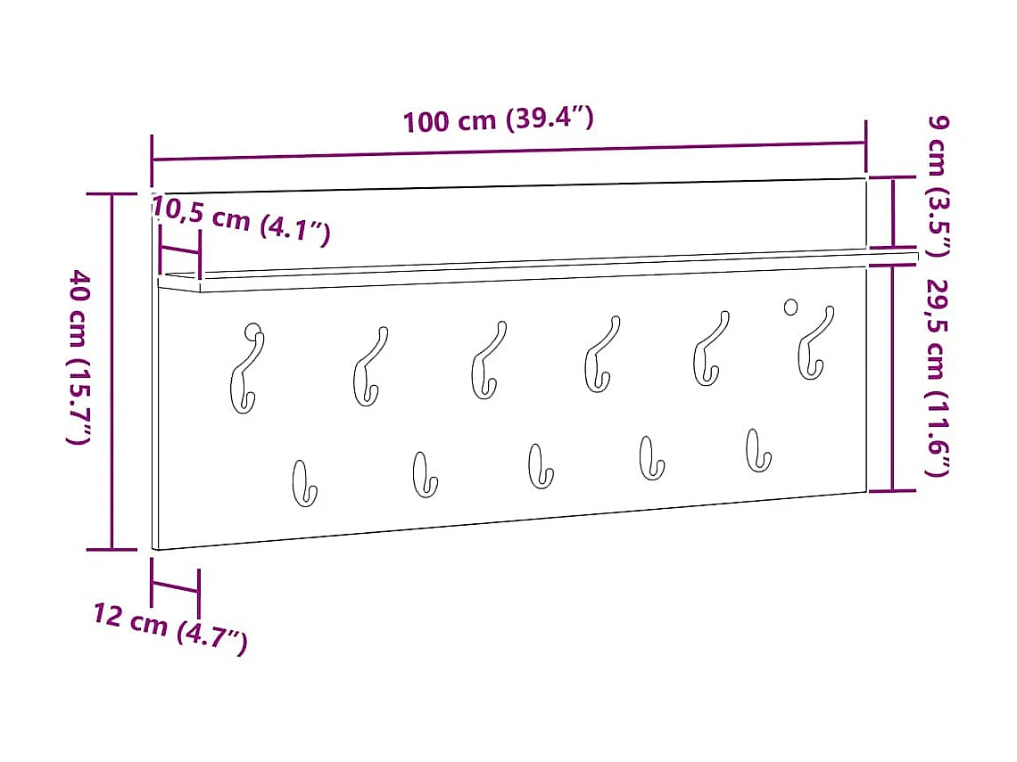 Porte-manteau mural Blanc 100 x 40 x 12 cm Bois d'ingénierie