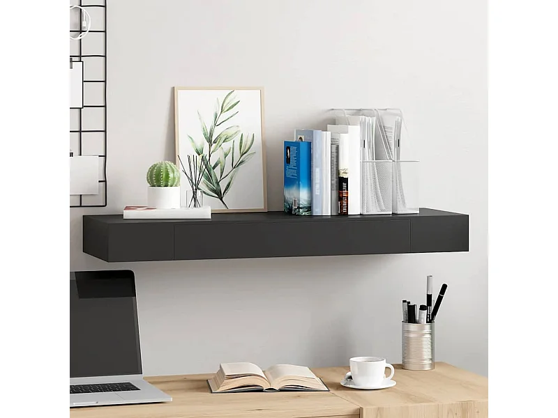 Zwevende wandplank met lade Zwart 80x25x8 cm