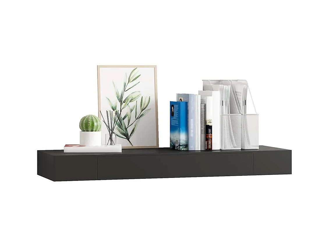 Mensola da parete sospesa con cassetto Nero 80x25x8 cm