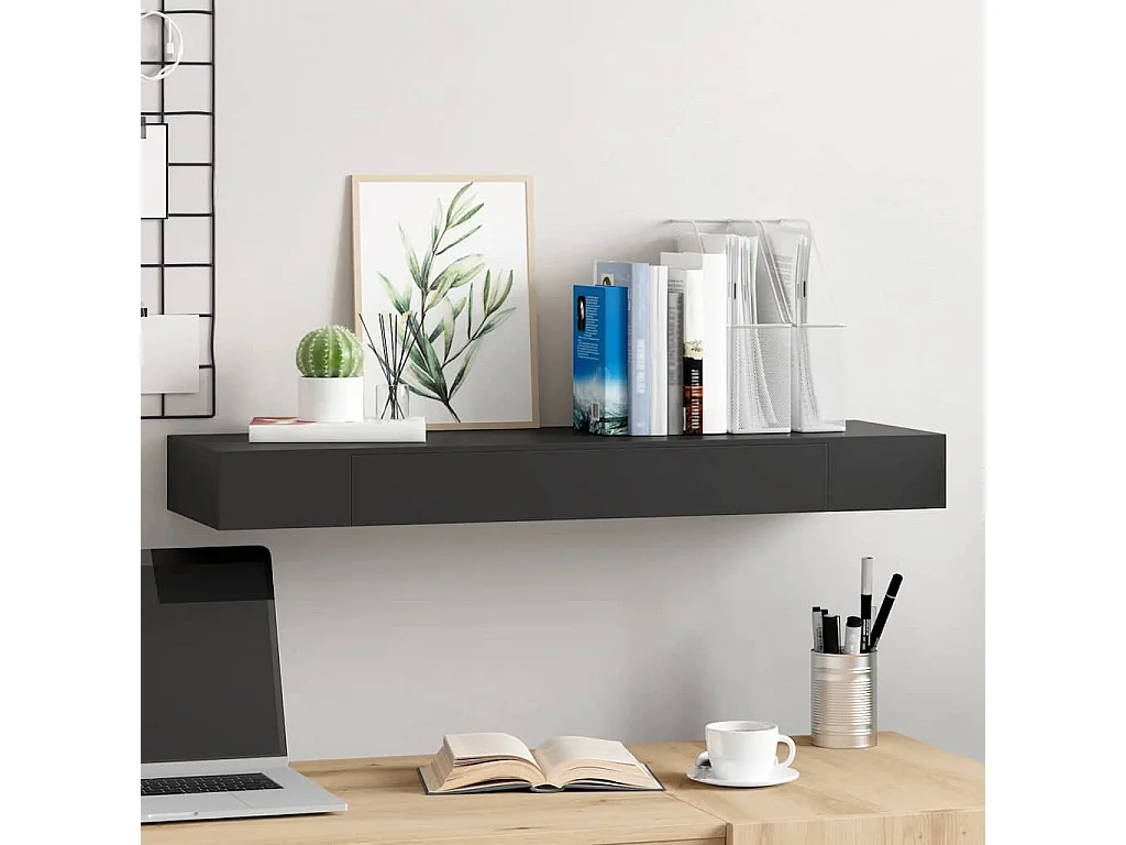 Étagère murale flottante avec tiroir Noir 80x25x8 cm
