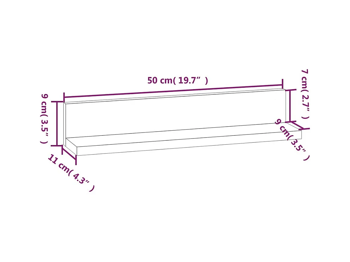 Mensole da parete 2 pz 50x11x9 cm Legno massello di pino
