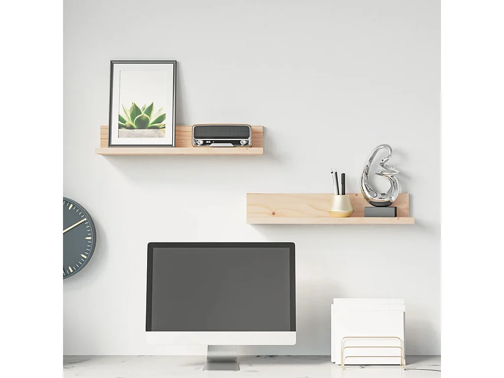 Estantes de pared 2 uds 50x11x9 cm Madera maciza de pino