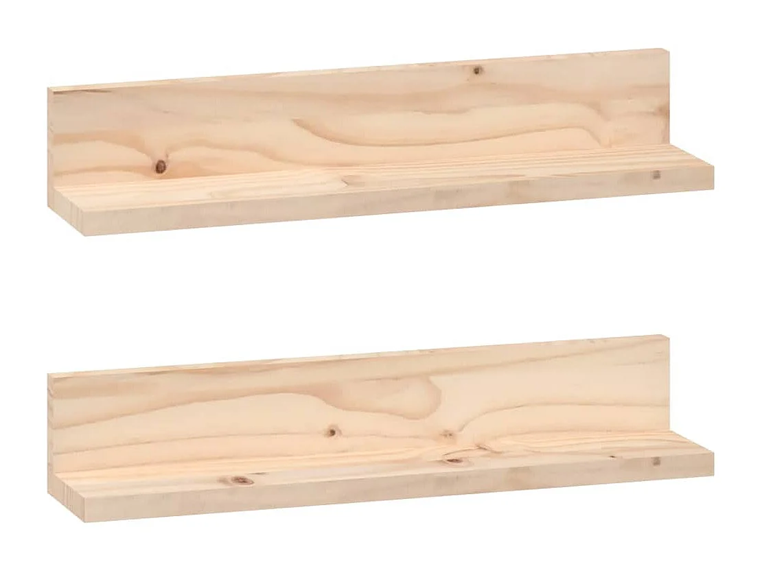 Estantes de pared 2 uds 50x11x9 cm Madera maciza de pino