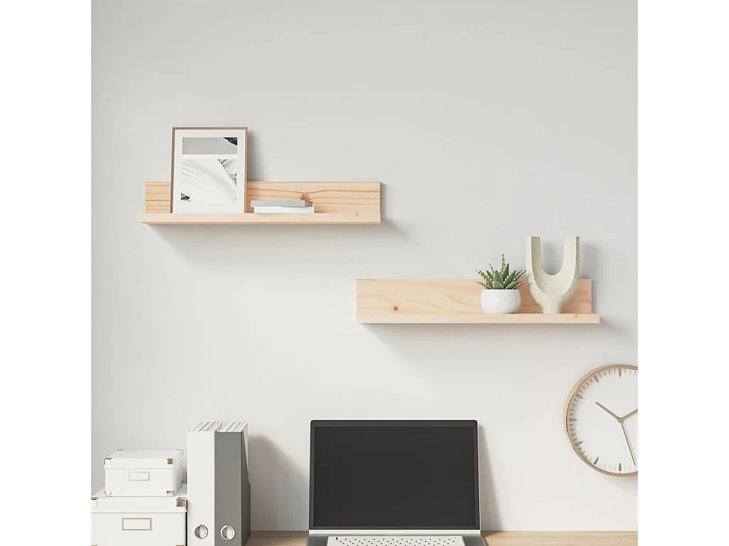 Estantes de pared 2 uds 50x11x9 cm Madera maciza de pino