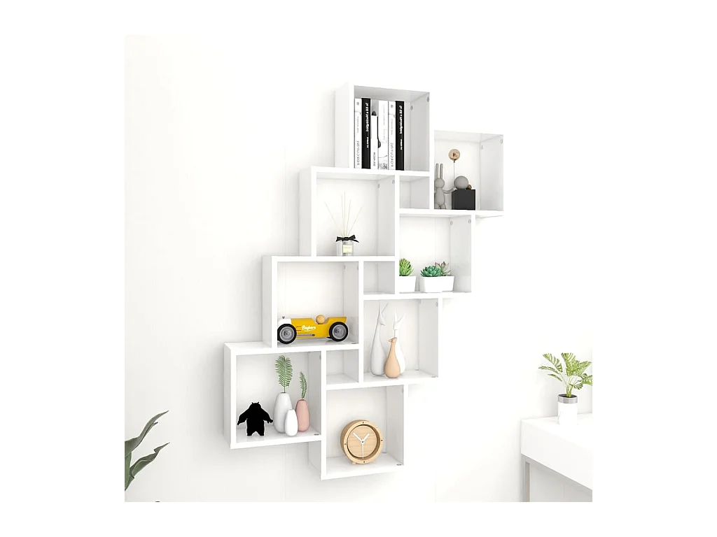 Mensola da parete a cubo bianco 90x15x119 cm in legno ingegnerizzato