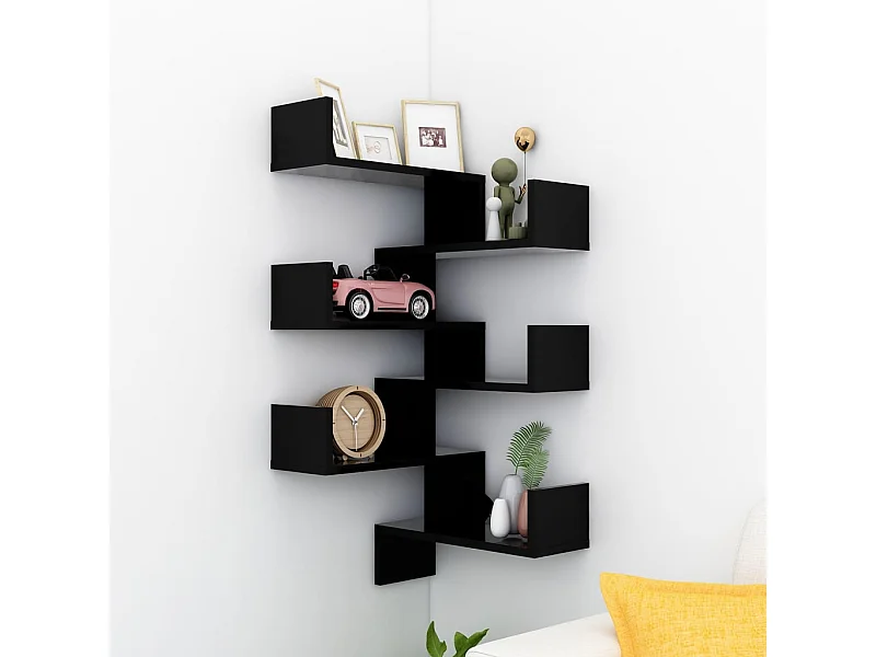 Mensole angolari da parete 2 pezzi Nero 40x40x50 cm Legno ingegnerizzato