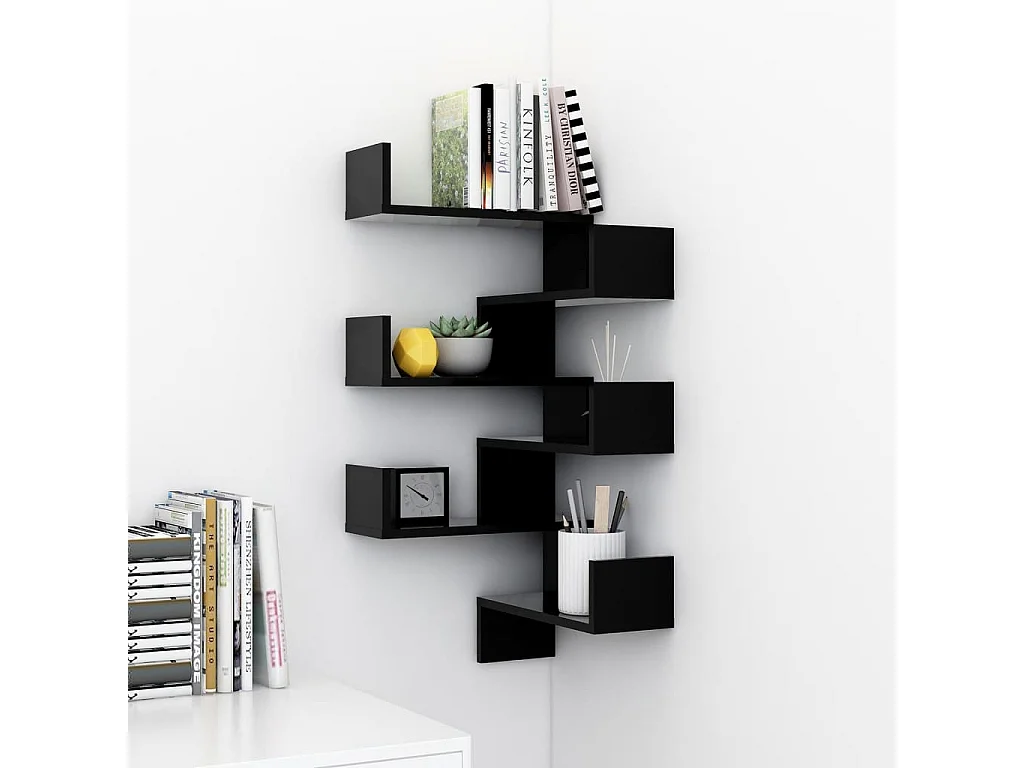 Mensole angolari da parete 2 pezzi Nero 40x40x50 cm Legno ingegnerizzato