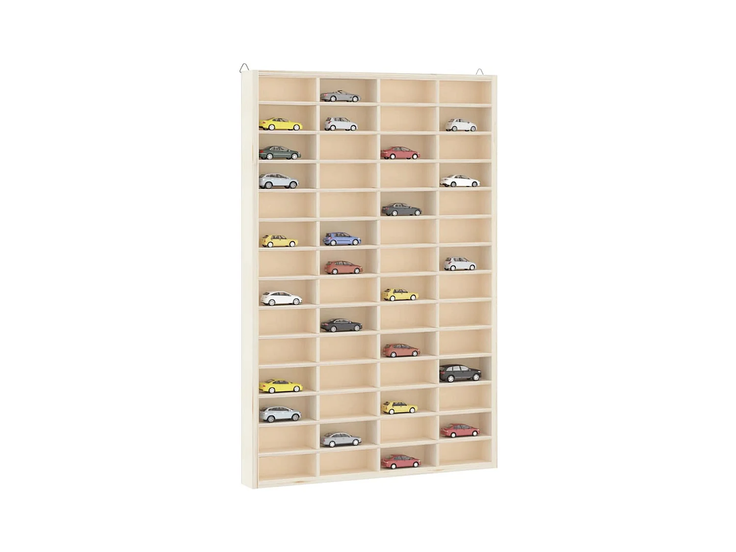 Houten collectie vitrine met 56 vakken