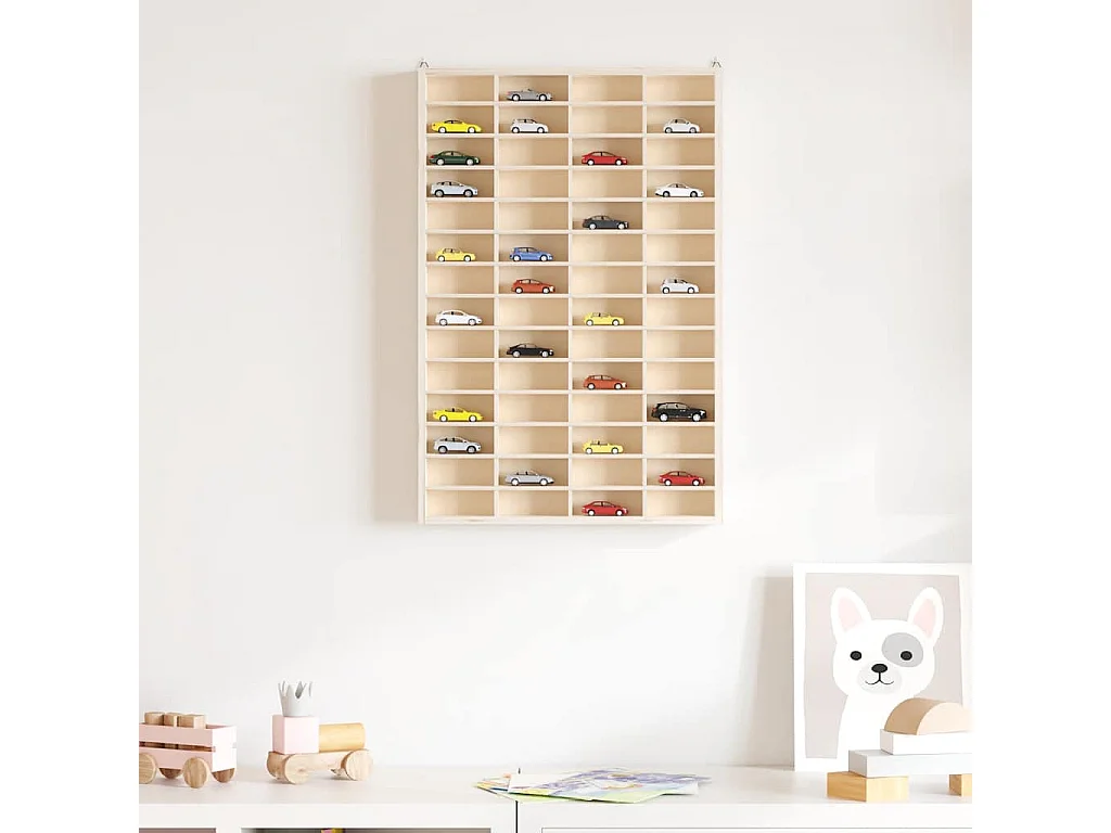 Houten collectie vitrine met 56 vakken