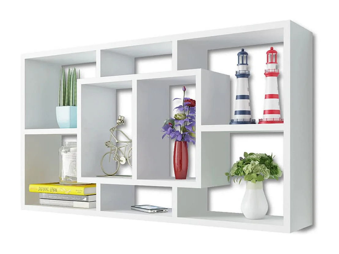 Mensola da parete bianca con 8 scomparti