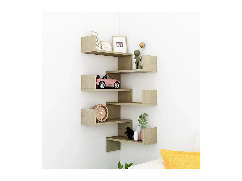 Étagères murales d'angle 2 pcs Chêne sonoma Bois d’ingénierie