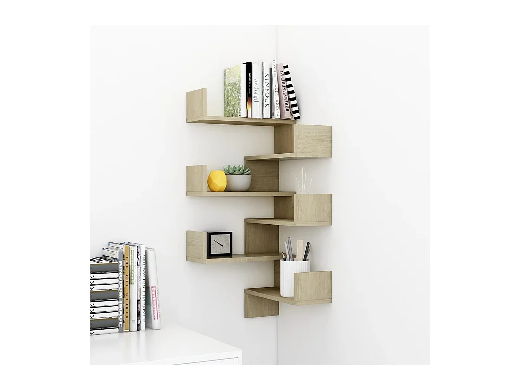 Étagères murales d'angle 2 pcs Chêne sonoma Bois d’ingénierie