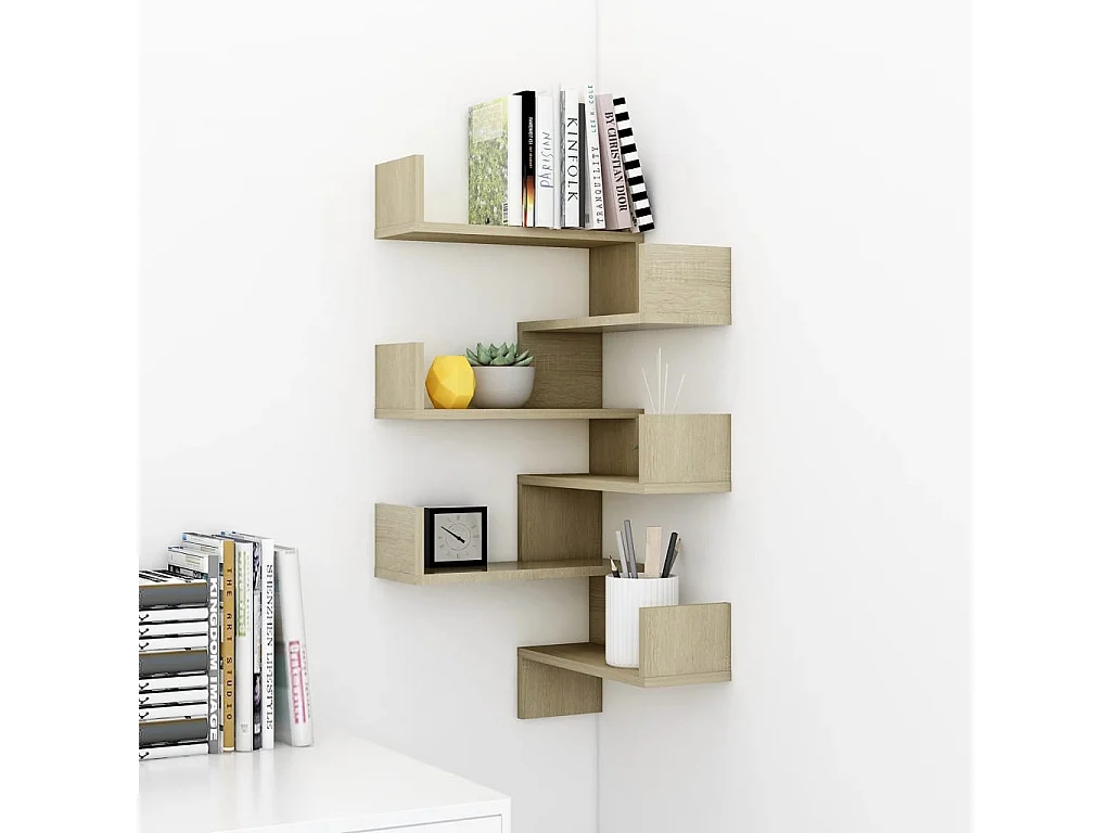 Étagères murales d'angle 2 pcs Chêne sonoma Bois d’ingénierie