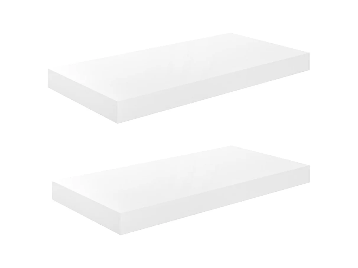 Mensola sospesa da parete 2 pezzi Bianco lucido 50x23x3,8 cm MDF
