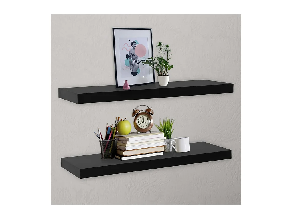 Mensole da parete sospese 2 pezzi Nero 120x20x3,8 cm