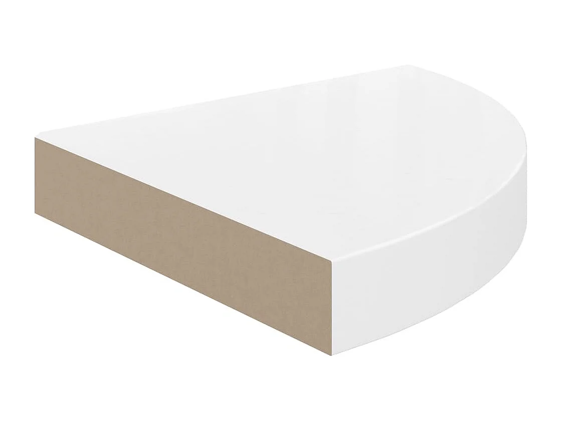 Étagères d'angle flottantes 2pcs blanc brillant 25x25x3,8cm MDF