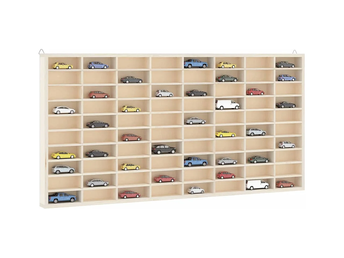 Houten collectie vitrine met 80 vakken
