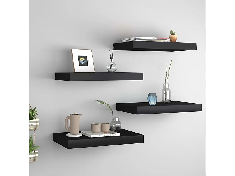 Mensole da parete sospese 4 pezzi nere 40x23x3,8 cm MDF
