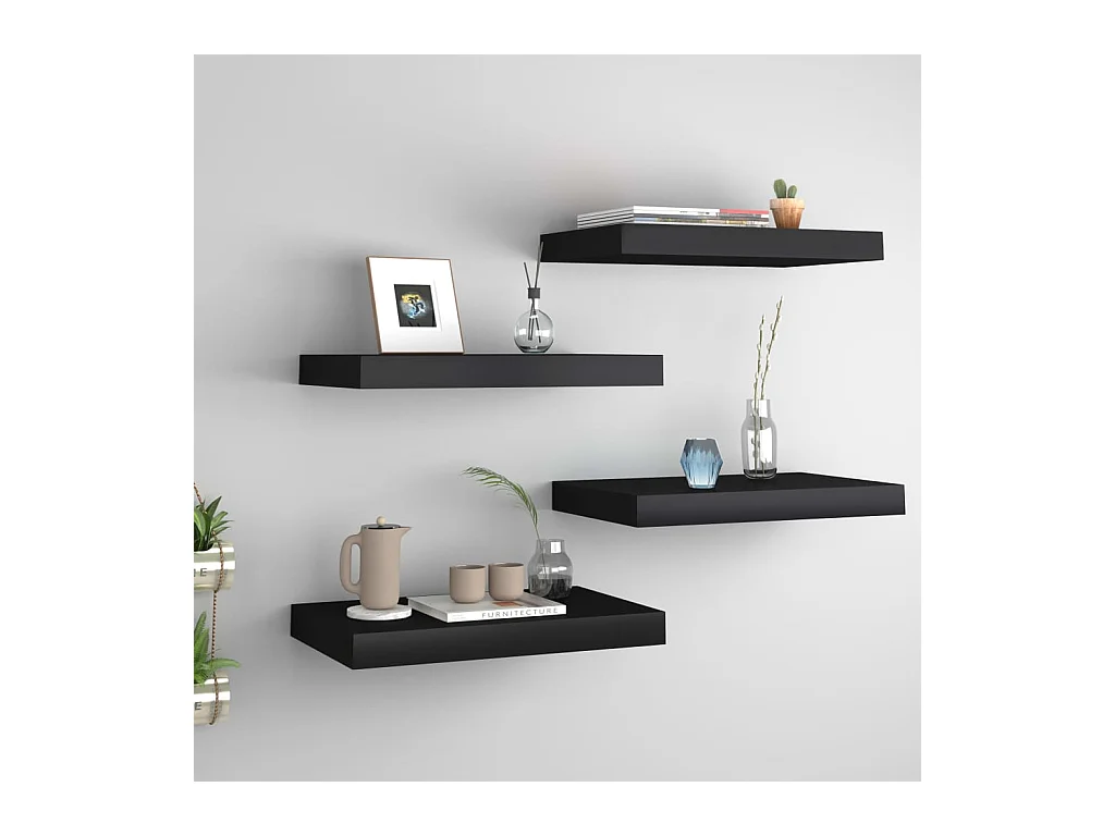 Mensole da parete sospese 4 pezzi nere 40x23x3,8 cm MDF