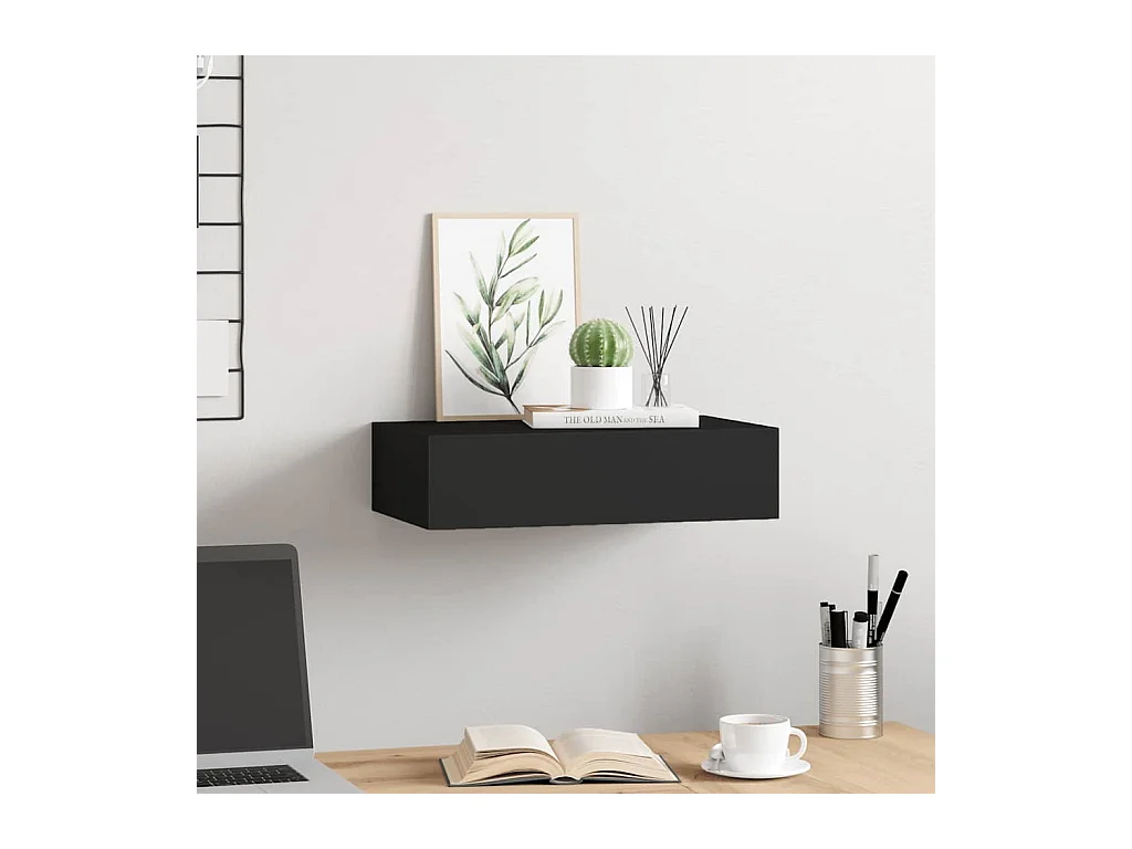 Mensola a muro nera per cassetti 40x23,5x10 cm in MDF
