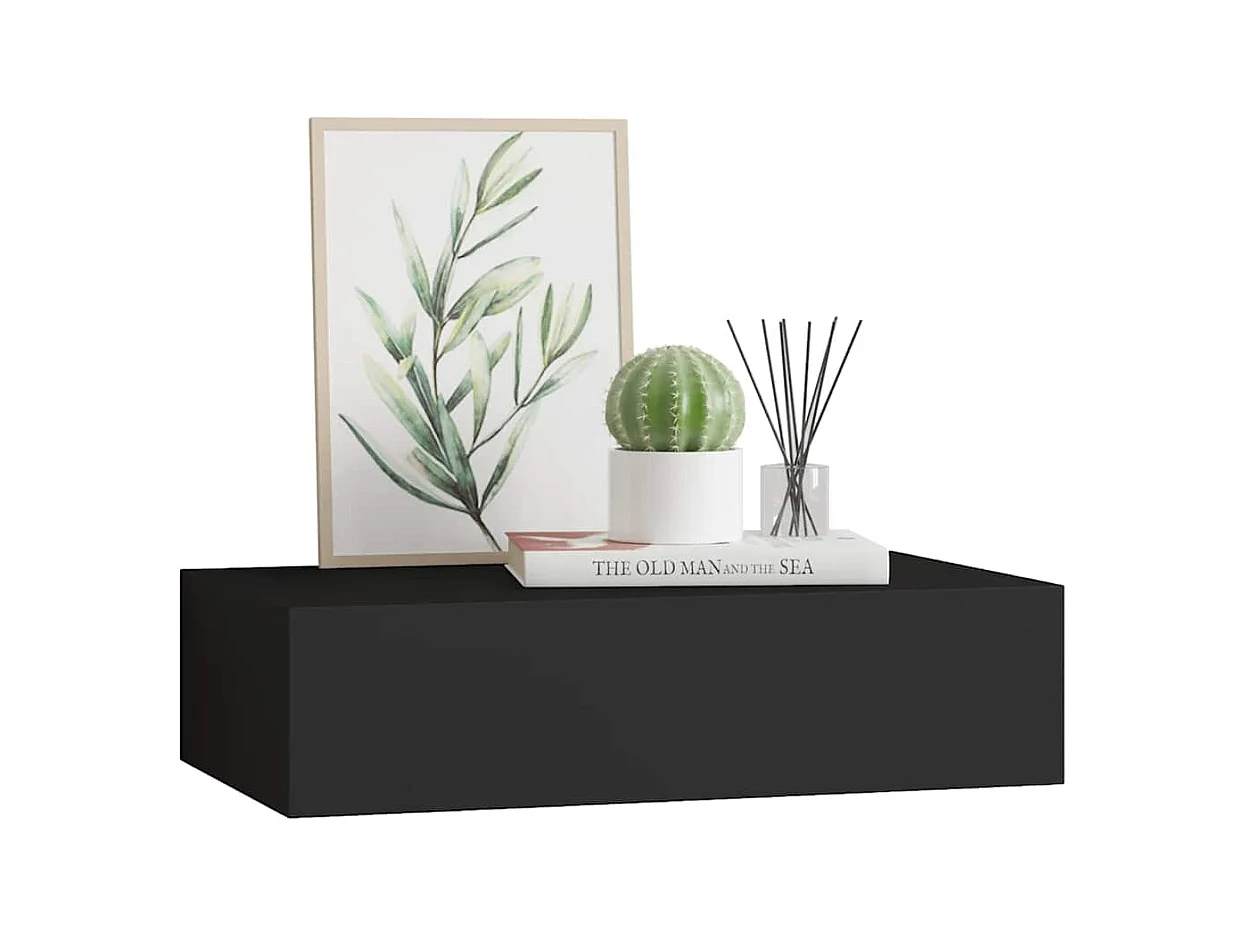 Mensola a muro nera per cassetti 40x23,5x10 cm in MDF