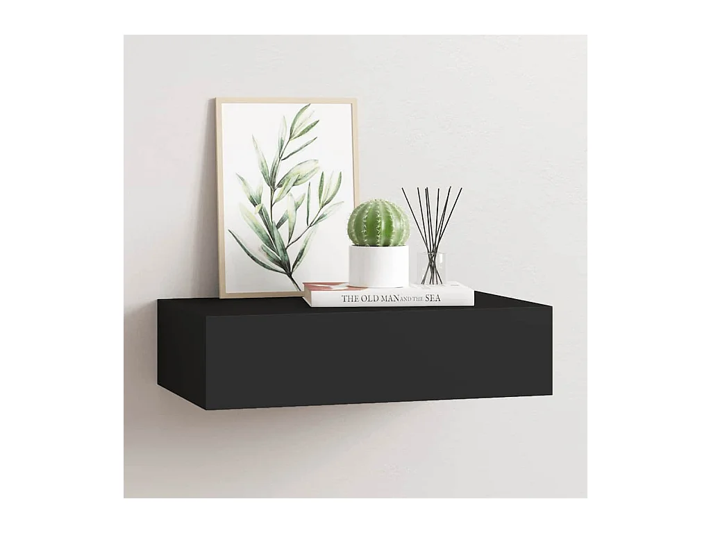 Étagère à tiroir murale noir 40x23,5x10 cm MDF