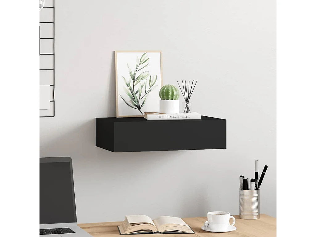 Étagère à tiroir murale noir 40x23,5x10 cm MDF