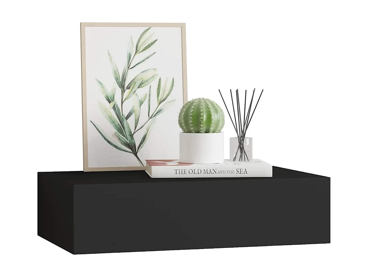 Étagère à tiroir murale noir 40x23,5x10 cm MDF