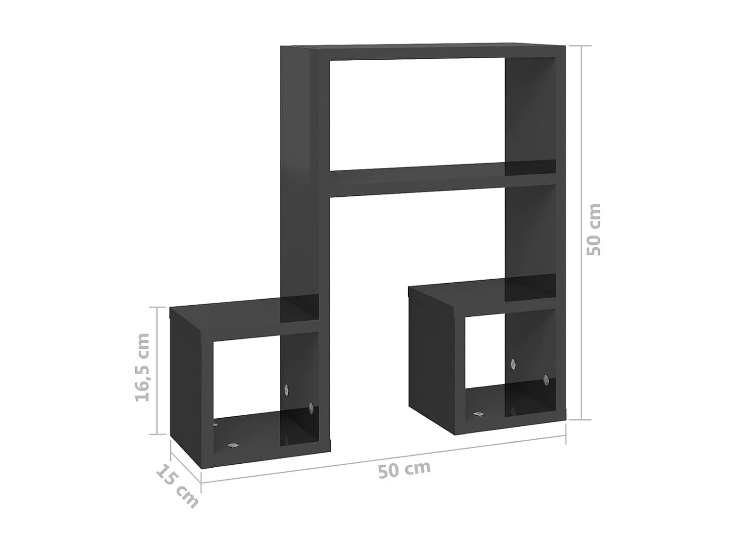 Étagères murales 2 pcs gris brillant 50x15x50cm bois ingénierie