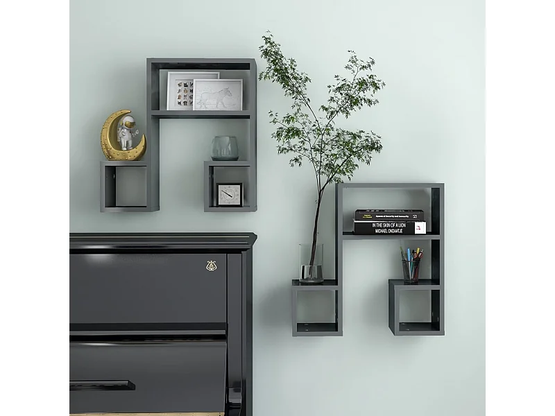 Étagères murales 2 pcs gris brillant 50x15x50cm bois ingénierie