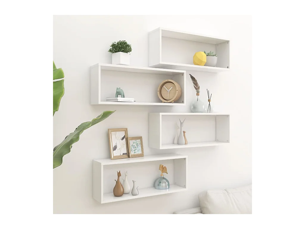 Mensole da parete a cubo 4 pezzi Bianco 60x15x23 cm Legno ingegnerizzato