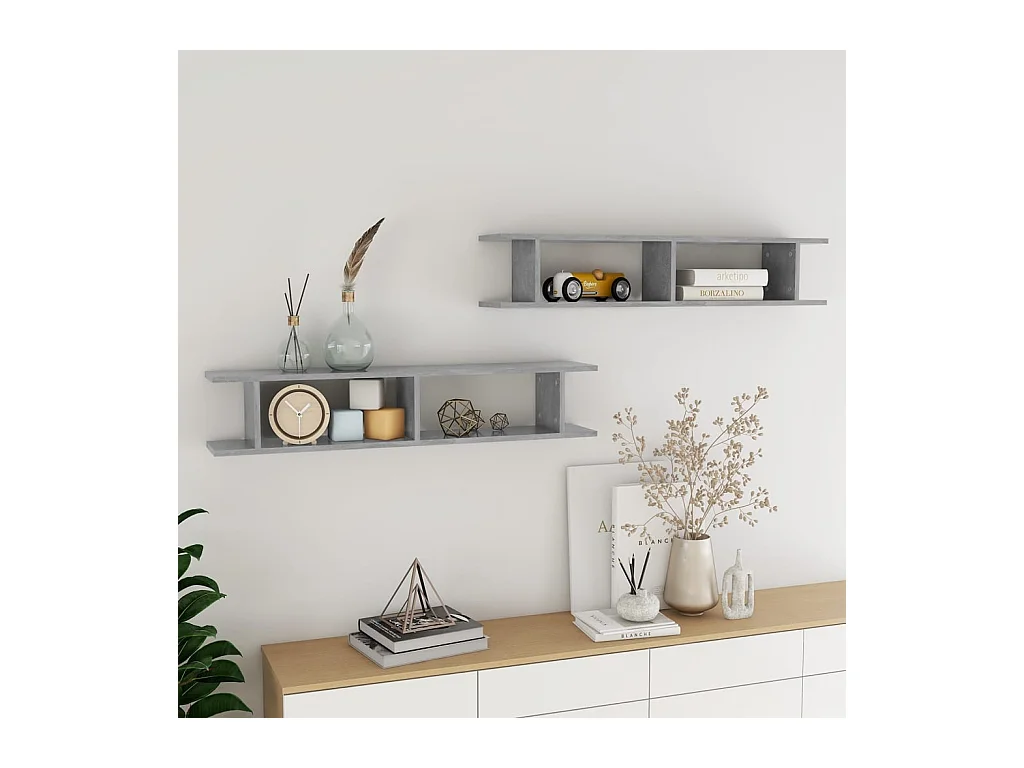 Estantes de pared 2 uds Gris hormigón 105x18x20cm madera de ingeniería