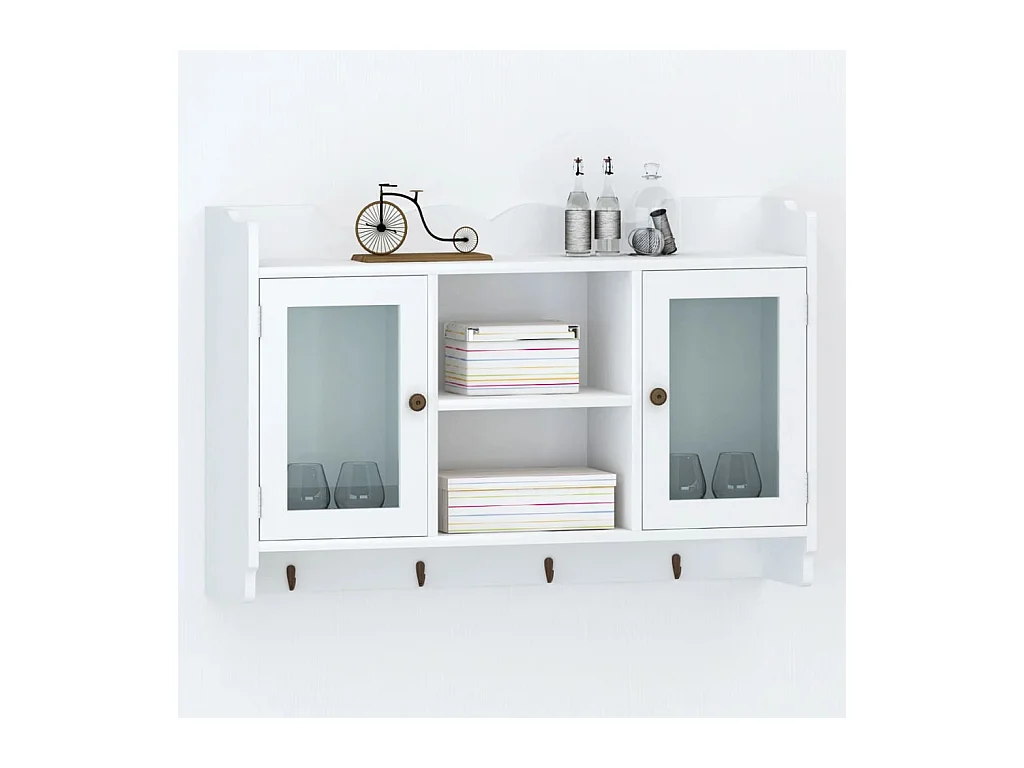 Vitrina de pared con estante para libros, DVD y cristal en MDF blanco