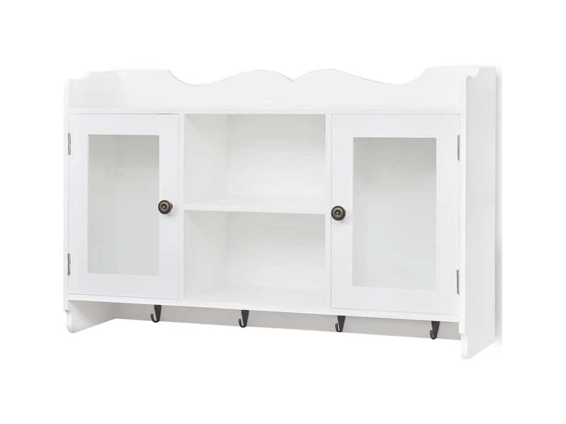 Vitrina de pared con estante para libros, DVD y cristal en MDF blanco