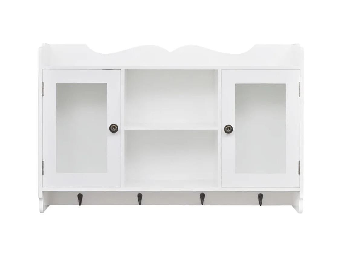 Vitrina de pared con estante para libros, DVD y cristal en MDF blanco