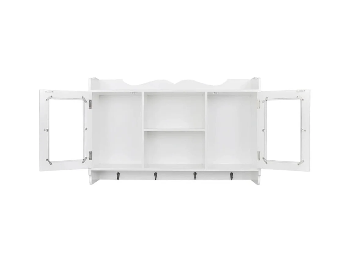 Vitrina de pared con estante para libros, DVD y cristal en MDF blanco