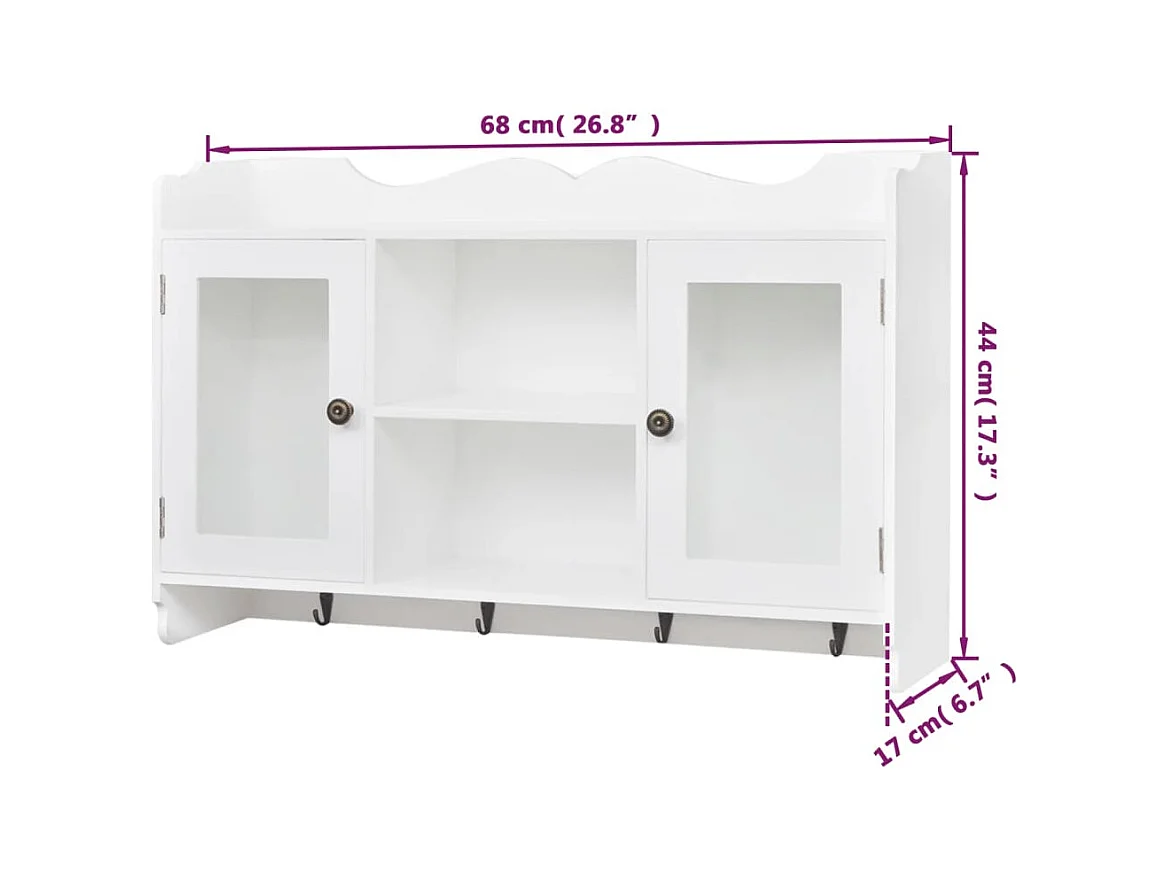 Vitrina de pared con estante para libros, DVD y cristal en MDF blanco