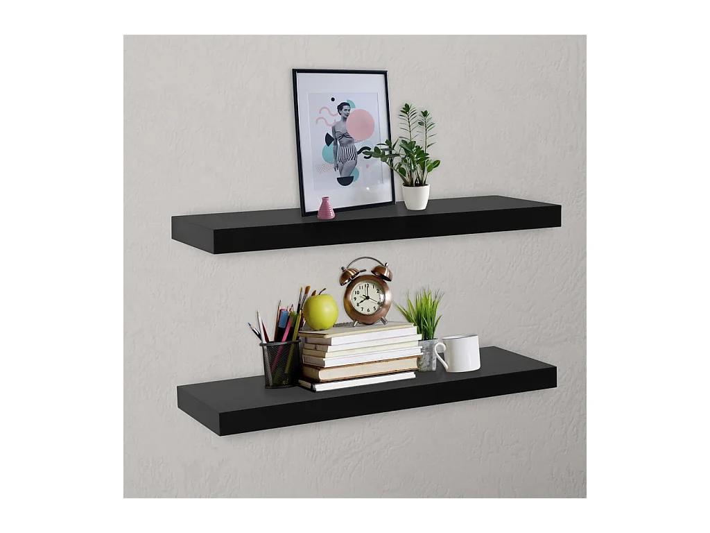 Étagères murales flottantes 2 pcs Noir 80x20x3,8 cm