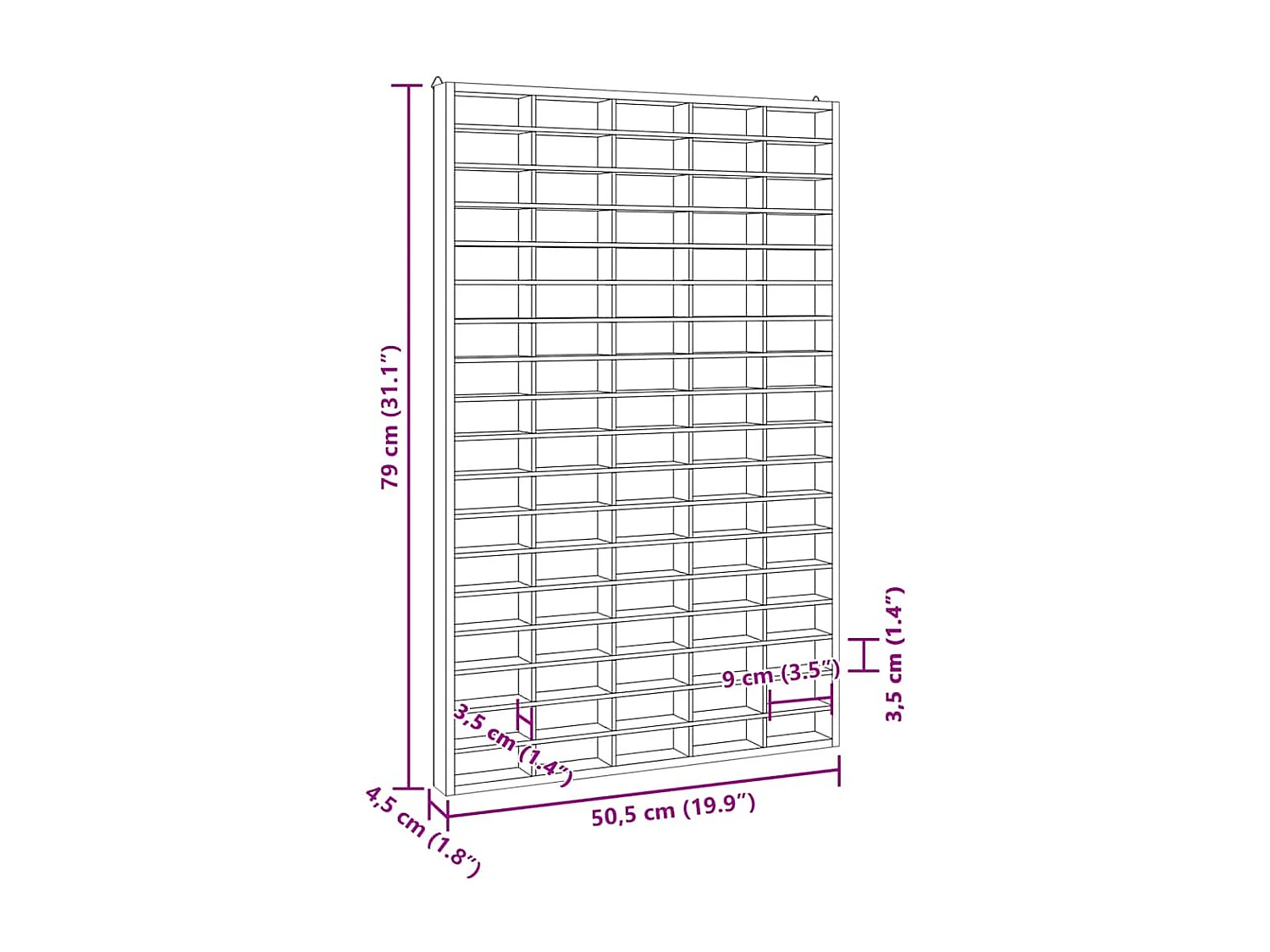 Vitrine de collection en bois avec 90 compartiments