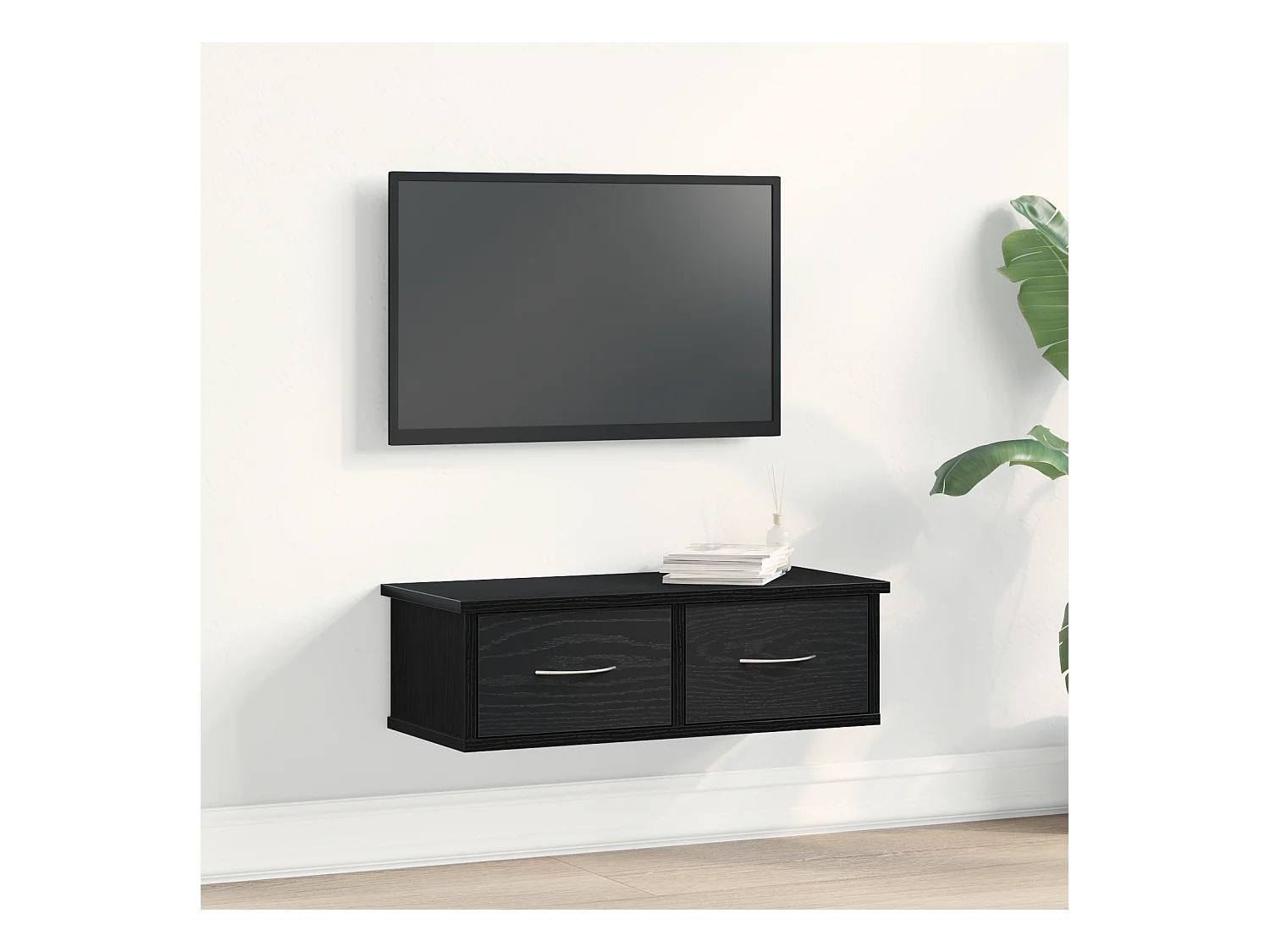 Mensola a muro con cassetto in rovere nero 60x26x18,5 cm in legno ingegnerizzato