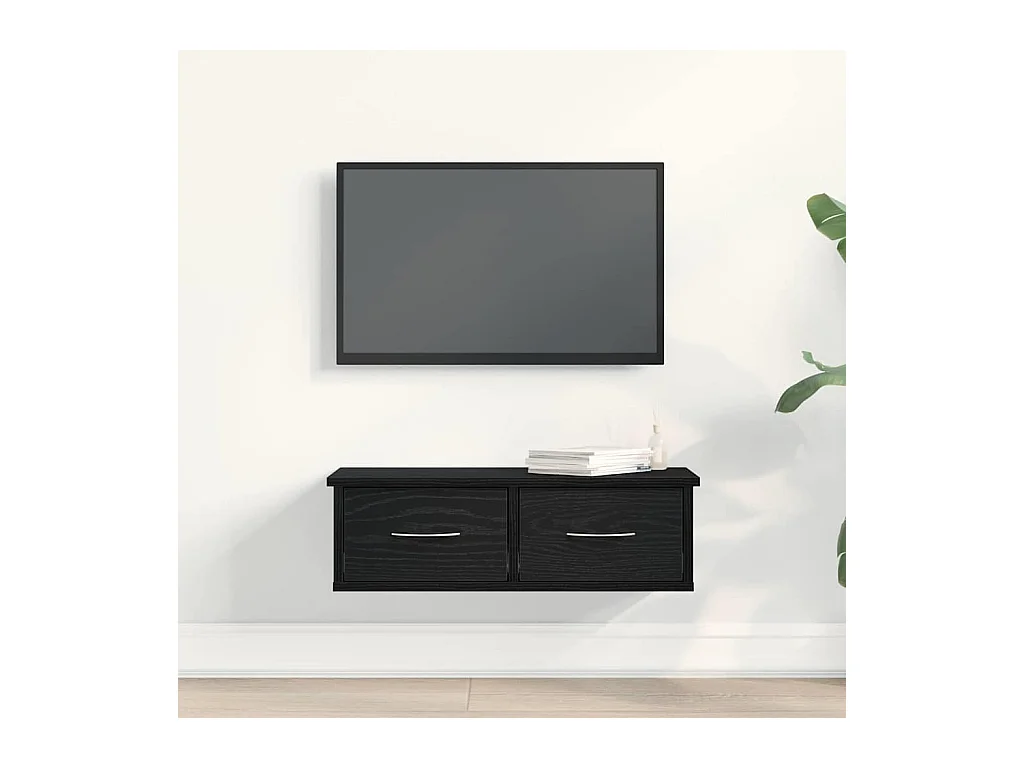 Mensola a muro con cassetto in rovere nero 60x26x18,5 cm in legno ingegnerizzato