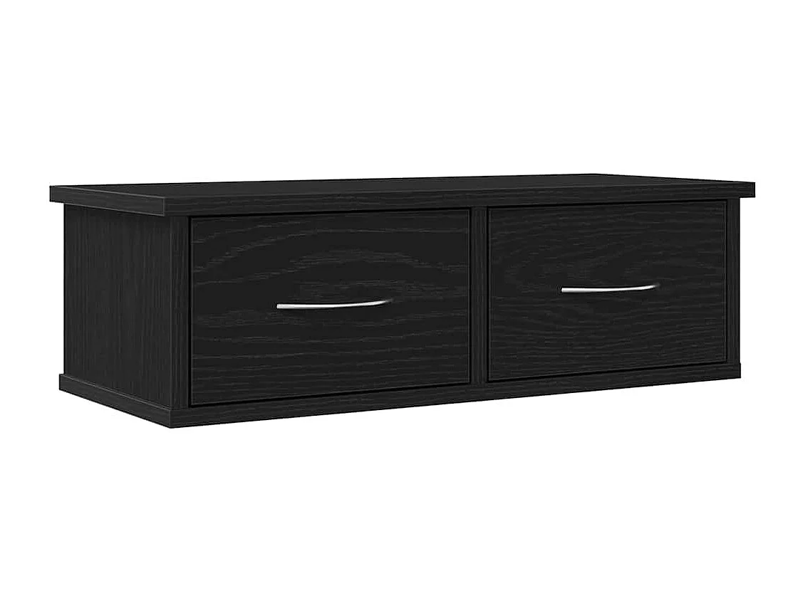 Zwarte eikenhouten wandladekast 60x26x18,5 cm, bewerkt hout