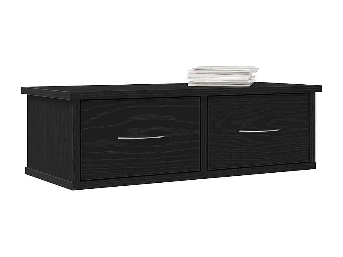 Zwarte eikenhouten wandladekast 60x26x18,5 cm, bewerkt hout