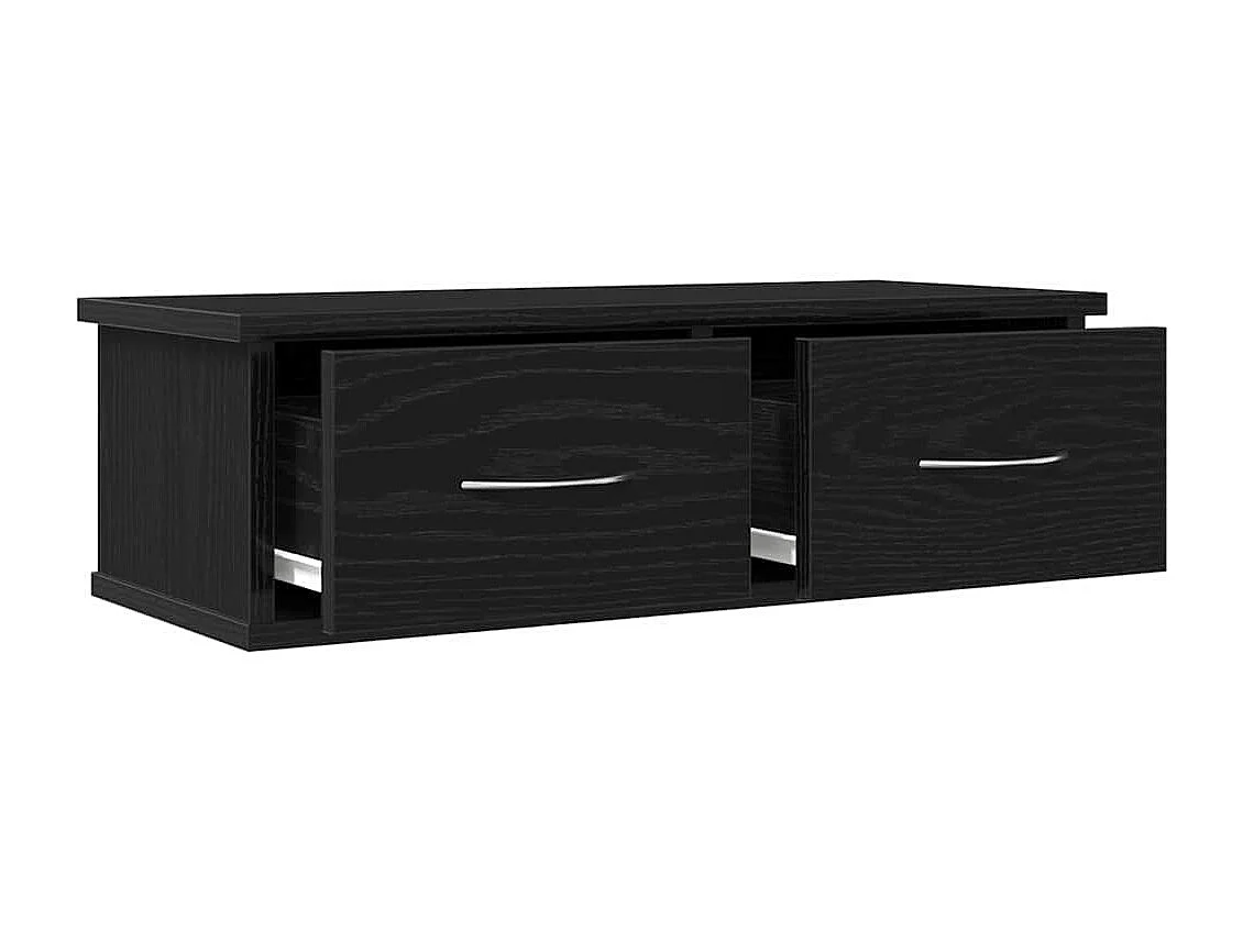 Zwarte eikenhouten wandladekast 60x26x18,5 cm, bewerkt hout