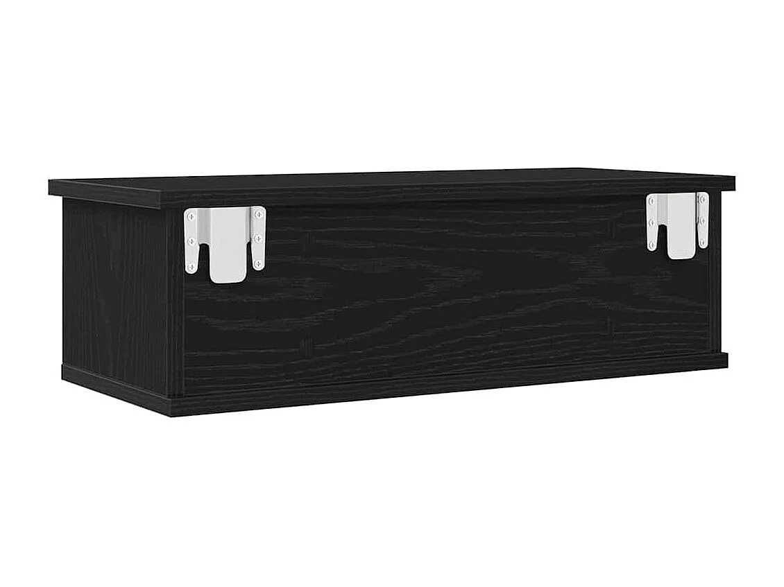 Zwarte eikenhouten wandladekast 60x26x18,5 cm, bewerkt hout