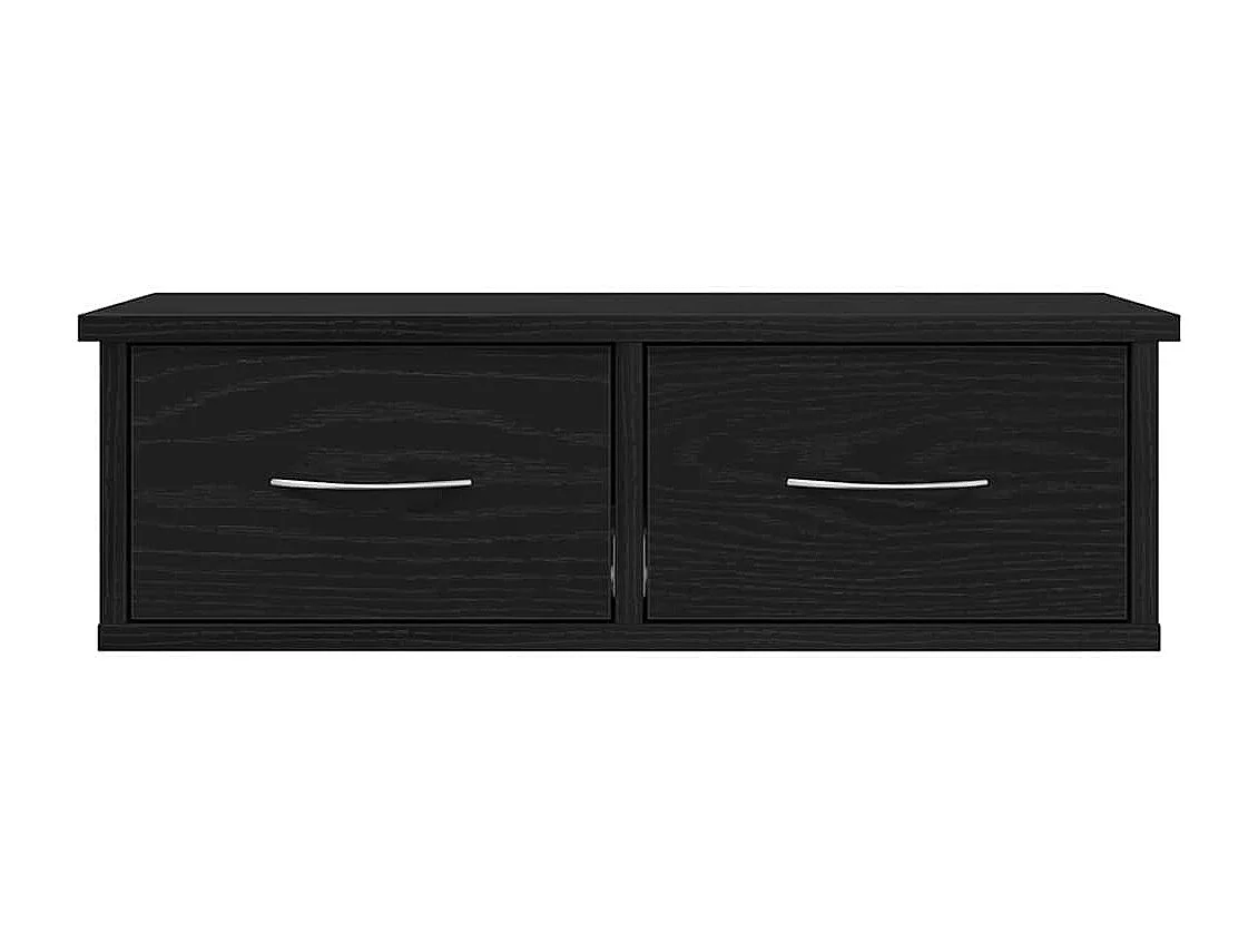 Zwarte eikenhouten wandladekast 60x26x18,5 cm, bewerkt hout
