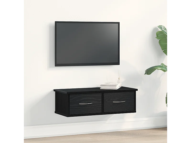 Étagère à tiroir murale Noir Chêne 60x26x18,5cm Bois d'ingénierie