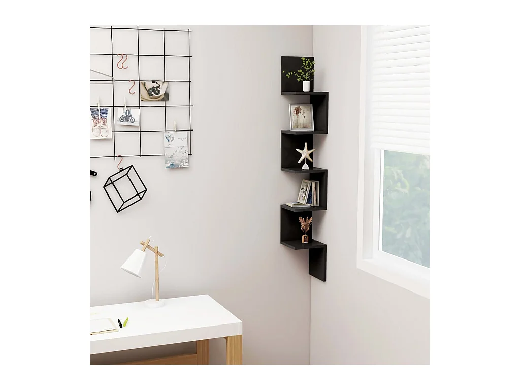 Étagère d'angle murale Noir 20x20x127,5 cm Bois d’ingénierie